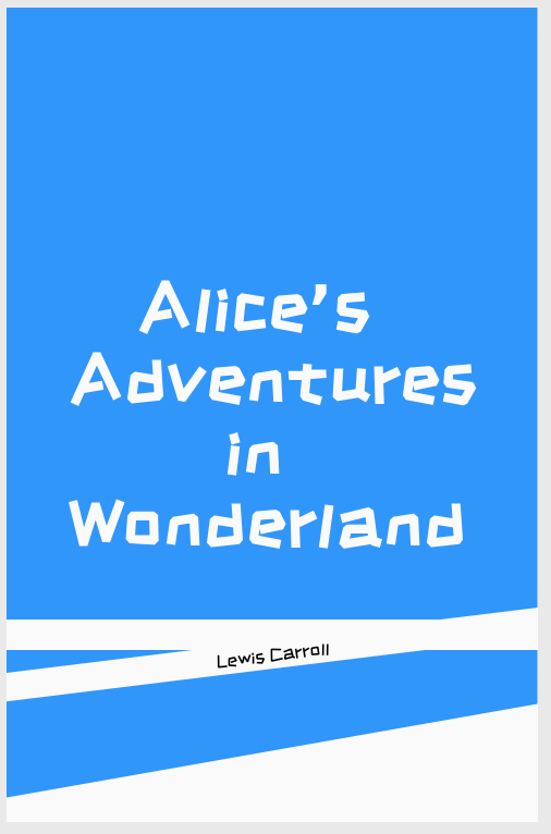 alice's adventures in wonderland book screenshot with sky blue and white coloured font design